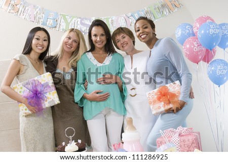 Group of female friends at baby shower party