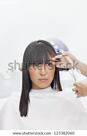 Woman having her hair cut by stylist