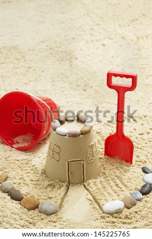 Sand castle on beach elevated view