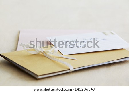 Letter and paper stationery elevated view close up studio shot