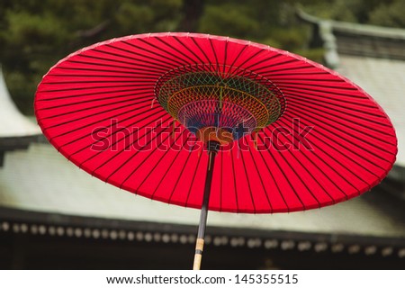 Japan Tokyo Meiji-jingu Shinto Shrine traditional red umbrella