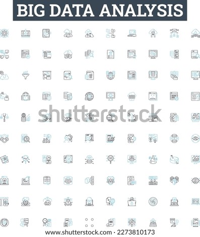 Big data analysis vector line icons set. Analytics, Mining, Storage, Patterns, Visualization, Machine-learning, Clustering illustration outline concept symbols and signs