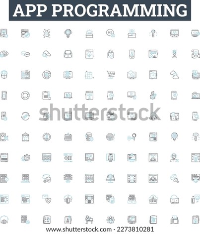 App programming vector line icons set. App, Programming, Coding, Development, iOS, Android, Design illustration outline concept symbols and signs