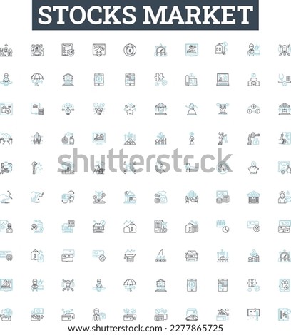 Stocks market vector line icons set. Stocks, Market, Investing, Shares, Trading, Equity, Prices illustration outline concept symbols and signs