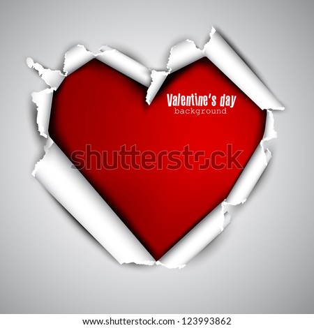 Torn paper with space for text. Red heart. Valentine’s day vector background