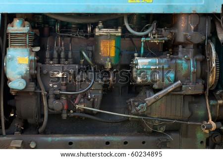 engine of the old model of agricultural tractor