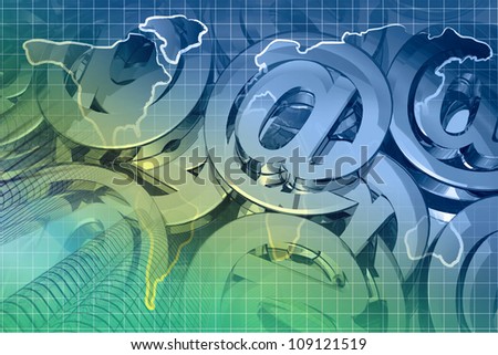 Abstract computer background with buildings and mail signs.