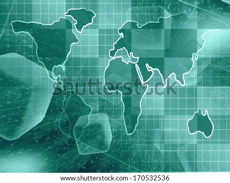 Abstract digital background in greens - cubes and map.