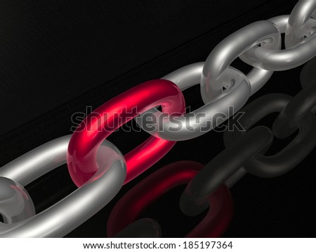 Grey chain with red link, black background.