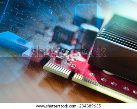 Business background with electronic device and digits.