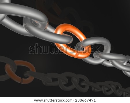 Grey chain with orange link, black background.