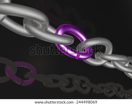 Grey chain with violet link, black background.