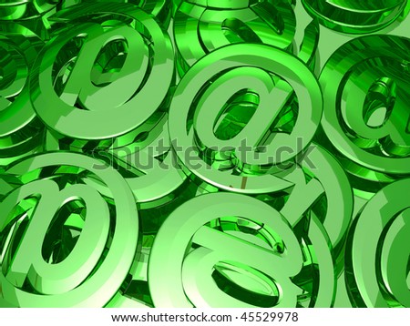 Green electronic mail signs on gold background.