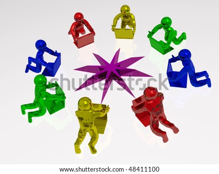 Colored mans with notebooks on white background.