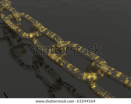 Chain with digital links, space background.