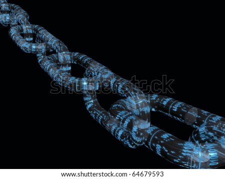 Chain with digital links, black background.