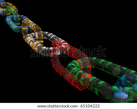 Chain with digital links, black background.