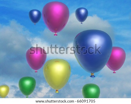 Colored holiday balloons on the sky background.