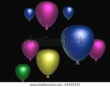 Colored holiday balloons on the black background.
