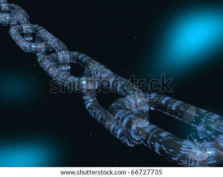 Chain with digital links, space background.