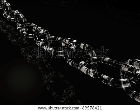 White chain with digital links, black background.