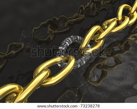 Gold chain with white central link, black background.