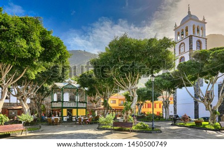 Late afternoon at Plaza de la Libertad in Garachico at the north coast of Tenerife (Canary Islands) Foto stock © 