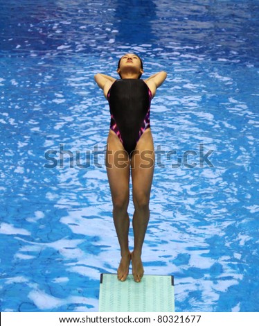 ROSTOCK, GERMANY - MAY 29: Leong Mun Yee (MAS) during a warming up jump on May 29, 2011 in the scope of the \