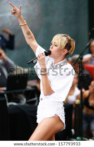 NEW YORK-OCT 7: Recording artist Miley Cyrus performs on NBC's 'Today Show' at Rockefeller Plaza on October 7, 2013 in New York City.