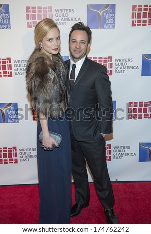 NEW YORK-FEB 1: Actress Caitlin Mehner and writer Danny Strong attend the 66th Annual Writers Guild Awards Ceremony at the Edison Ballroom on February 1, 2014 in New York City.