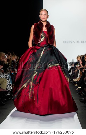 NEW YORK-FEB 10: A model walks the runway at the Dennis Basso fashion show during the 2014 Mercedes-Benz Fashion Week at the Theatre at Lincoln Center on February 10, 2014 in New York City.