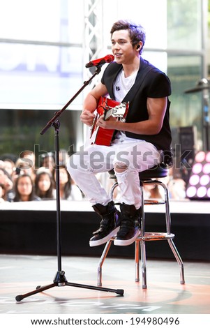 NEW YORK-MAY 26: Recording artist Austin Mahone performs on the Toyota Concert Series on NBC's Today Show at Rockefeller Plaza on May 26, 2014 in New York City.