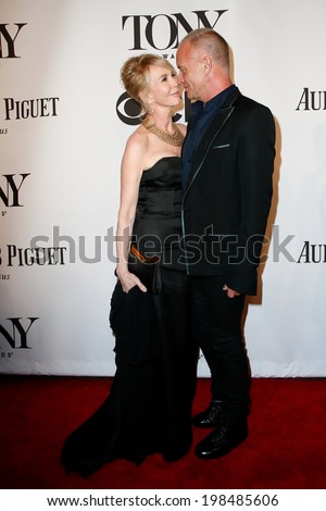 NEW YORK-JUNE 8: Recording artist Sting (R) and wife Trudie Styler attend American Theatre Wing\'s 68th Annual Tony Awards at Radio City Music Hall on June 8, 2014 in New York City.