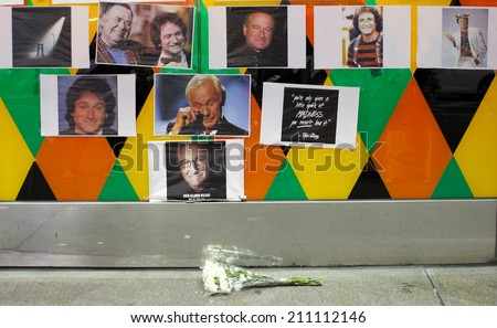 NEW YORK-AUG 13: Carolines on Broadway, a stand-up comedy nightclub, remembers Robin Williams with a window display on August 13, 2014 in New York City.