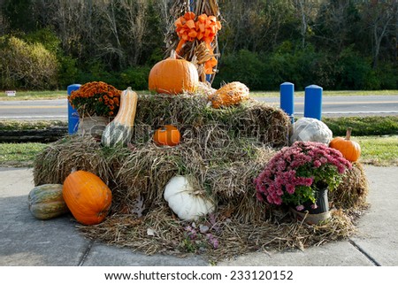 NASHVILLE, TN-NOV 6, 2014: Fall decorations at The Loveless Motel and Cafe in Nashville, Tennessee on Highway 100. Known for its southern style cooking and its biscuits, country ham and red-eye gravy.