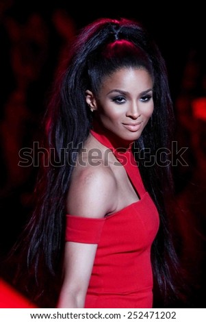 NEW YORK-FEB 12: Singer Ciara wears Safiyaa on the runway at Go Red for Women-Heart Truth Red Dress Collection at Mercedes-Benz Fashion Week at Lincoln Center on February 12, 2014 in New York City.