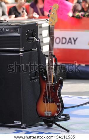 NEW YORK - MAY 28: Fender guitar used by OneRepublic band while performing at Rockefeller Plaza for the TODAY show on May 28, 2010 in New York City.