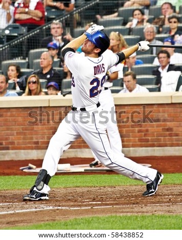 FLUSHING - JULY 30: New York Mets first baseman Ike Davis takes a swing at Citi Field against the Arizona Diamondbacks on July 30, 2010 in Flushing, New York.
