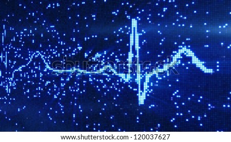 digital pixel EKG electrocardiogram blue background