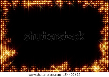 frame of shiny gold circles and stars. Computer generated abstract background