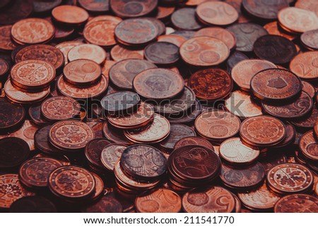 Coins background.   euro coins. cent coins. euro cents