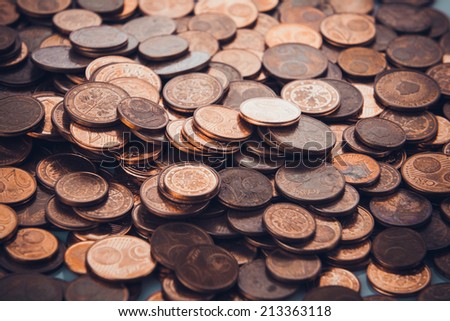 Coins background.   euro coins. cent coins. euro cents