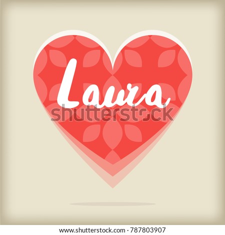 Card with red heart. Saint Valentines day greeting with name. Personal card