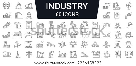 Set of  60 industial, Construction,  Power Industry   line icons. Editable stroke. Vector illustration
