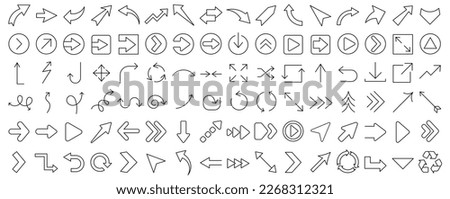 Huge set of  line arrows. Arrow and Cursor vector collection. Big set of vector flat arrows. Editable stroke