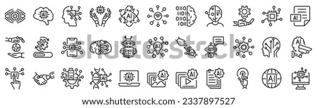 Set of outline icons related to AI, artificial intelligence. Linear icon collection. Editable stroke. Vector illustration