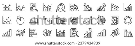 Set of 30 outline icons related to charts. Linear icon collection. Editable stroke. Vector illustration