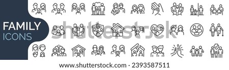 Set of outline icons related to family. Linear icon collection. Editable stroke. Vector illustration
