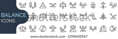 Set of outline icons related to balance. Linear icon collection. Editable stroke. Vector illustration