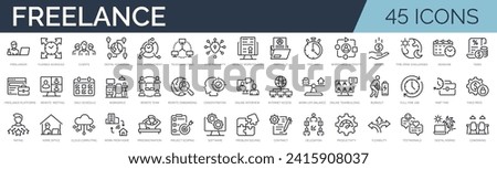 Set of 45 outline icons related to freelance. Linear icon collection. Editable stroke. Vector illustration